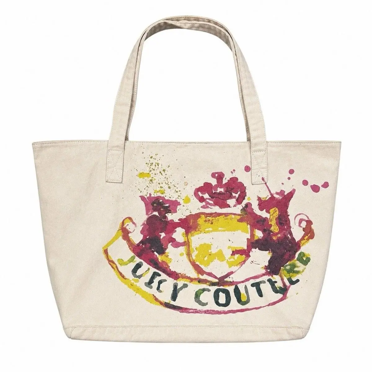 Juicy Couture Gen Y Watercolor Crest Canvas Tote Bag Cream Pink Splash