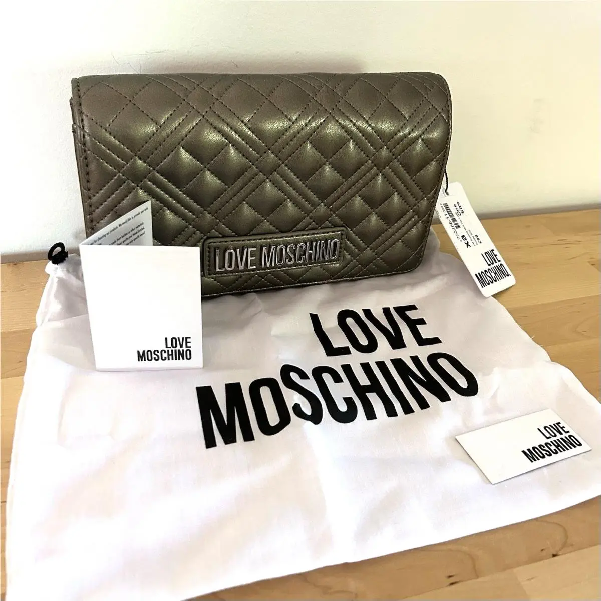 Love Moschino Super Quilted Crossbody Bag Gunmetal Mini Clutch Eurochic