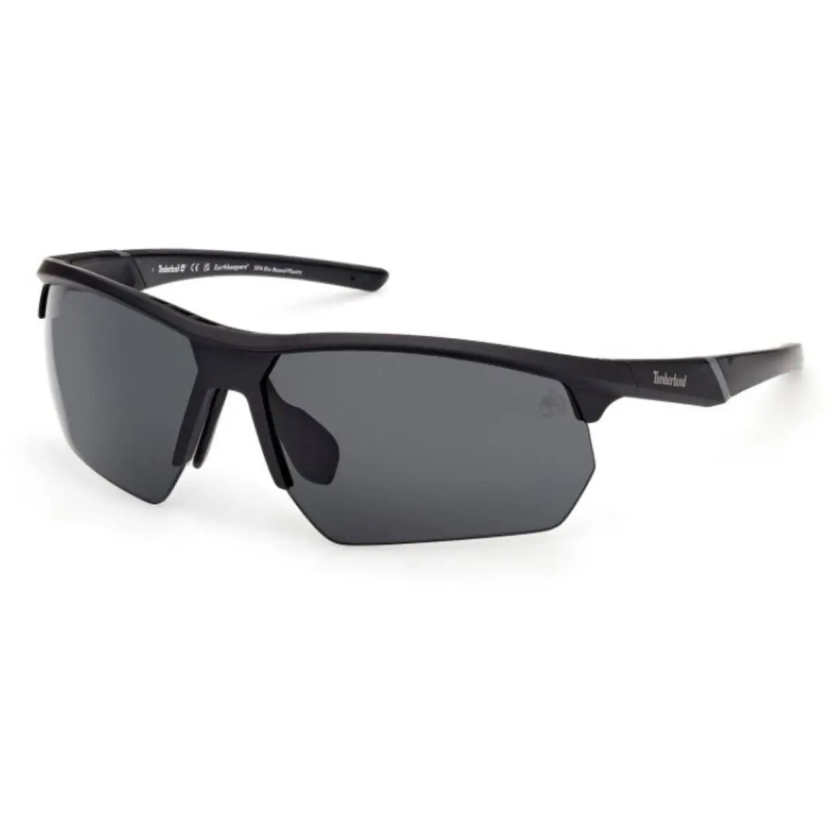 Timberland Men`s Sunglasses Matte Black Wraparound Half Rim Frame TB00056 7302D