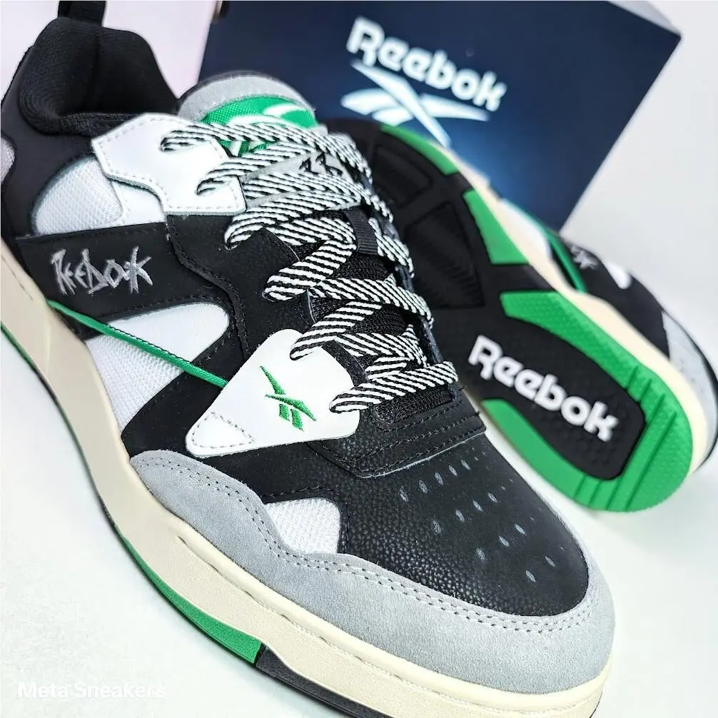 Reebok BB US 11.5 Men`s Black White Green Retro Blacktop Lifestyle Classic G