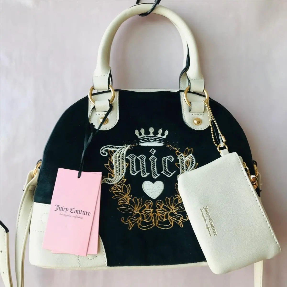 Heritage Satchel Velour and Leather w Pouch Liquorice by Juicy Couture