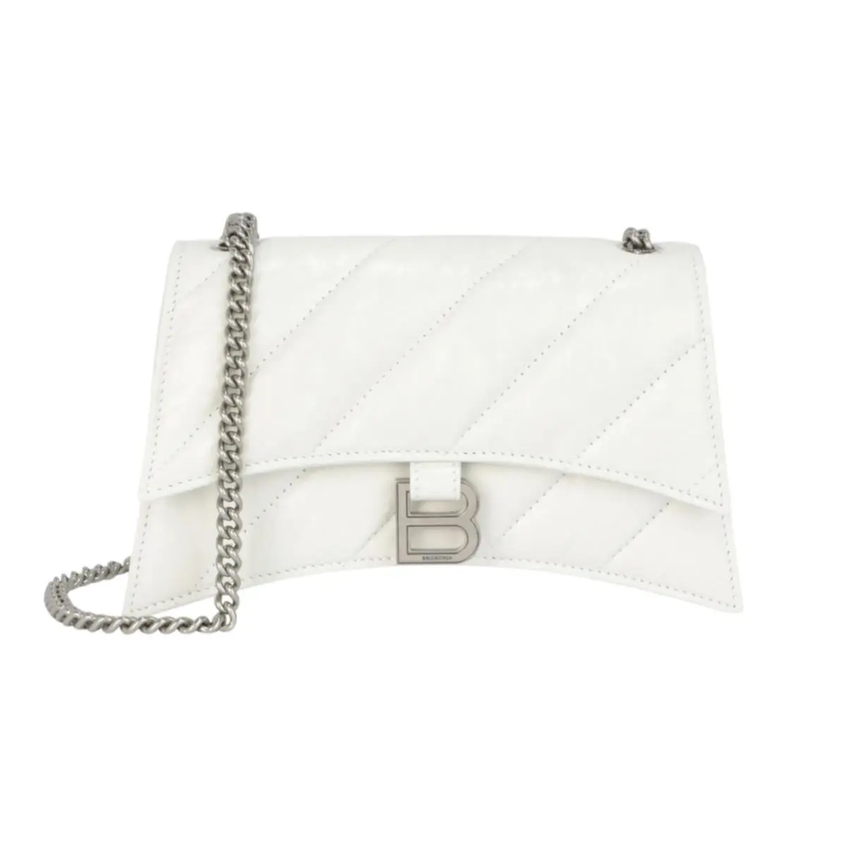 Crush XS Quilted Chain Calfskin Leather Shoulder Bagi n Optic White by Balenciaga