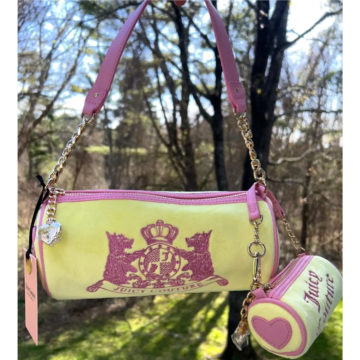 Juicy Couture Velour Scottie Dogs Shoulder Bag Yellow Iris + Wristlet