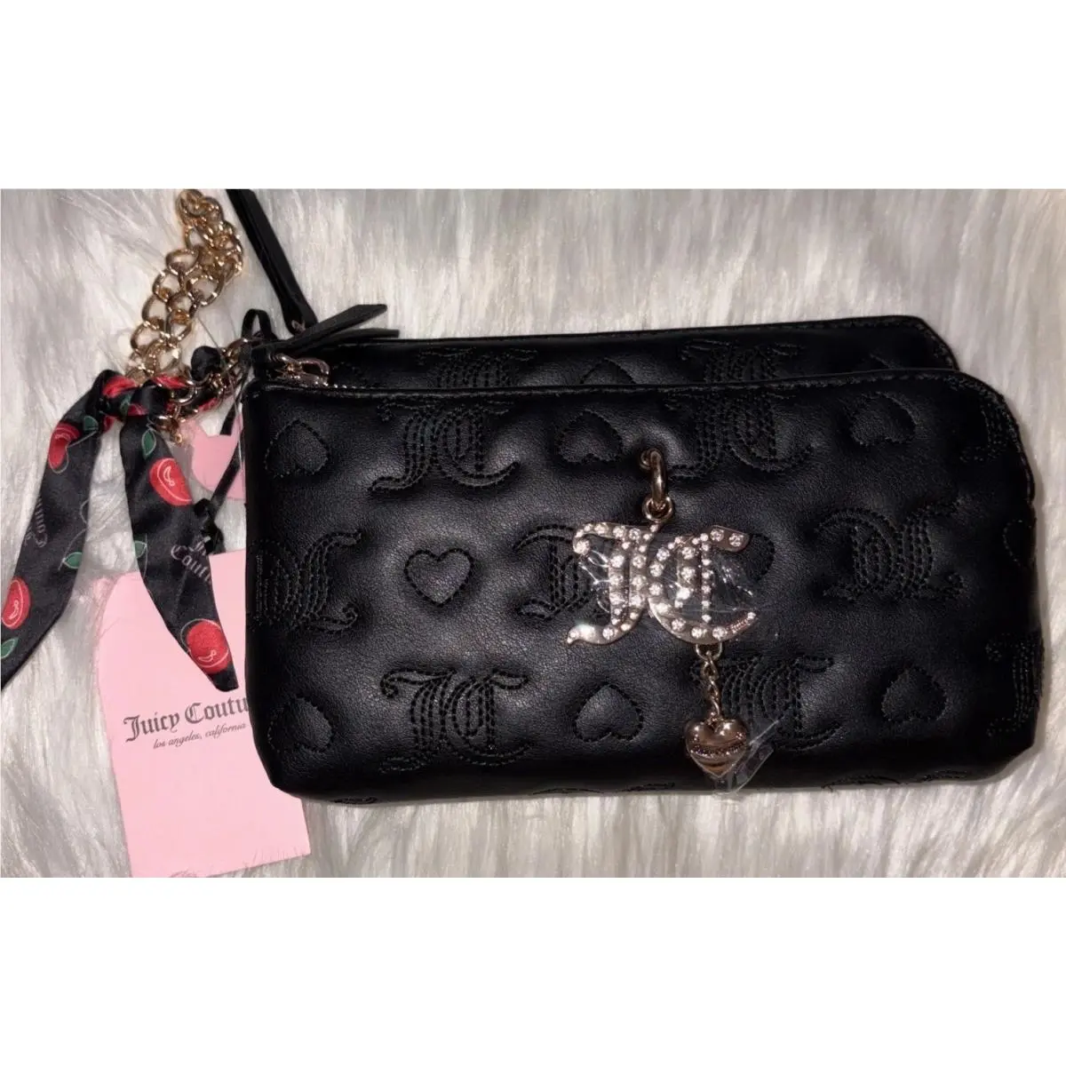 Juicy Couture Everything Nice Double Zip Wallet Wristlet Black