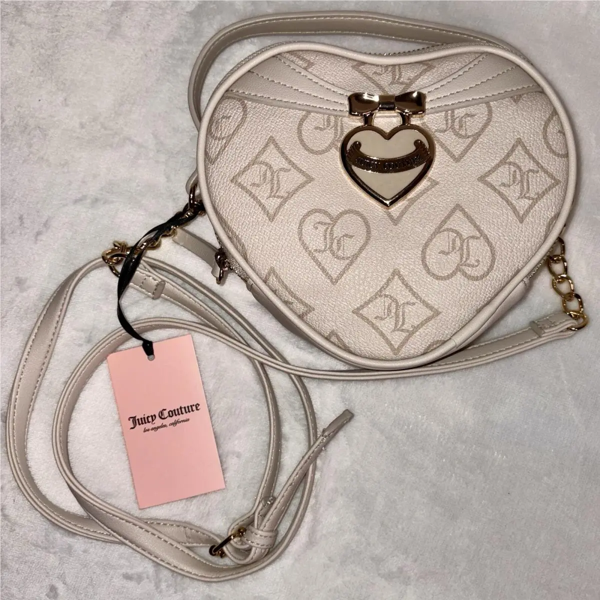 Crystal Precious Moments Heart Crossbody In Cream Ivory Gold by Juicy Couture