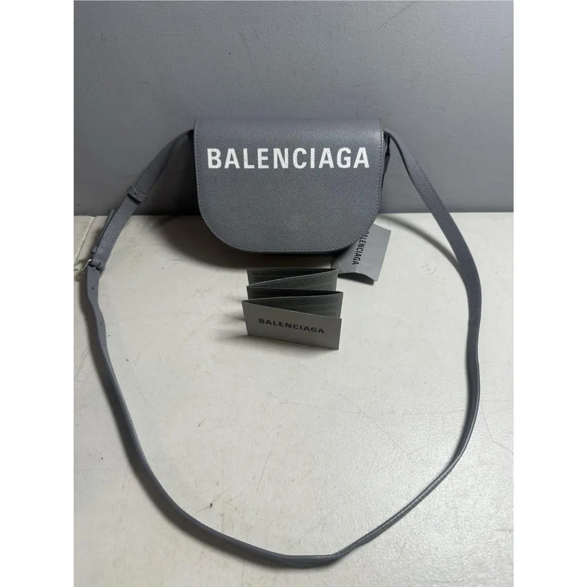 Balenciaga Grained Calfskin Grey Leather Ville Day Crossbody Flap Bag