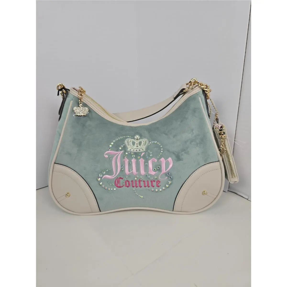 Juicy Couture Dreamy Juicy Shoulder Bag Sage Crystal Blue Bling Viral