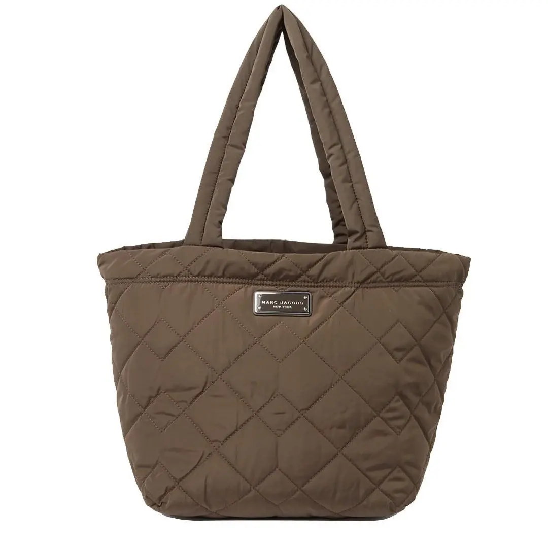Marc Jacobs Quilted Nylon Medium Tote Bag Ash Brown Shoulder Purse