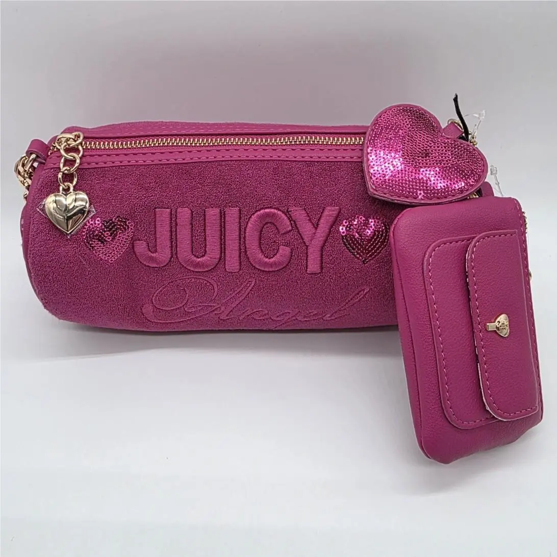 Juicy Couture Pink Logo Heart Shoulder Bag Pouch/heart Charm