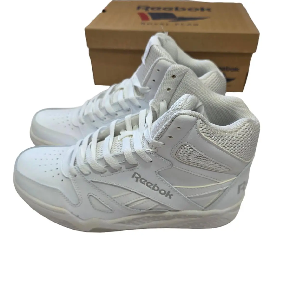 Reebok Royal Flag Mid White High Top Sneakers Men`s 8.5 4E Xwide Box