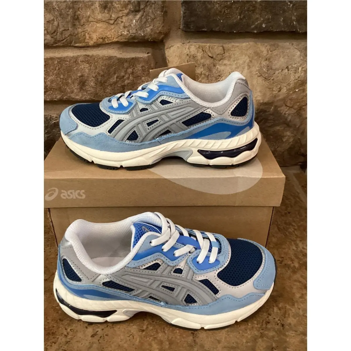 Asics Gel-nyc PS Kids Independence Blue Gravel Sneakers 1204A176-400 Size 2Y