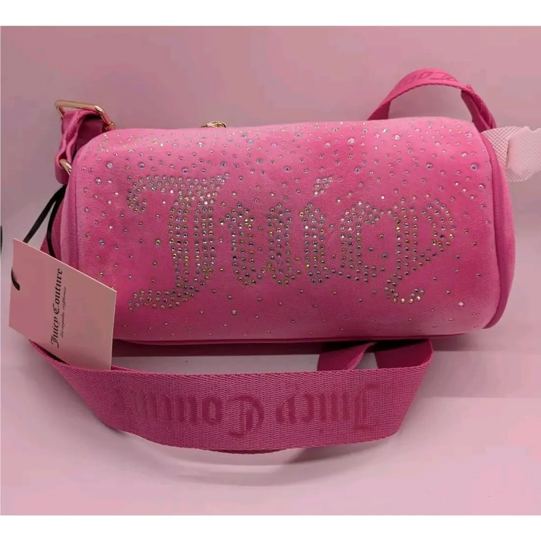 Juicy Couture Let It Shine Roll Bag Bright Pink Rhinestone Barrel Crossbody