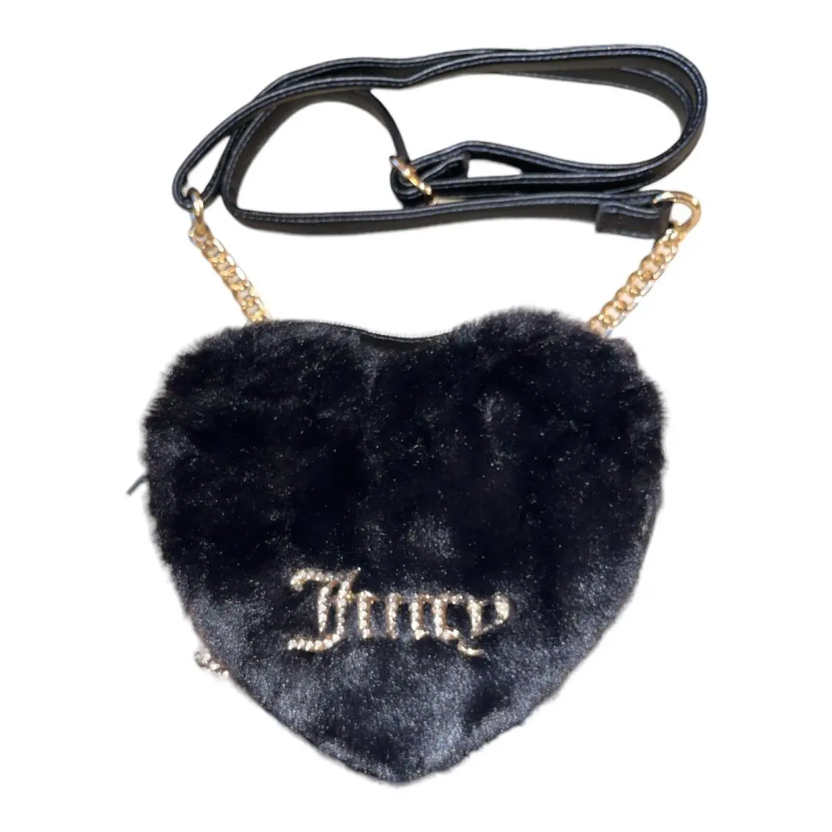 Juicy Couture Licorice Fluffy Black Heart Crossbody Mini Bag W Charm and Htf - Black, Handle/Strap: Black, Hardware: Gold