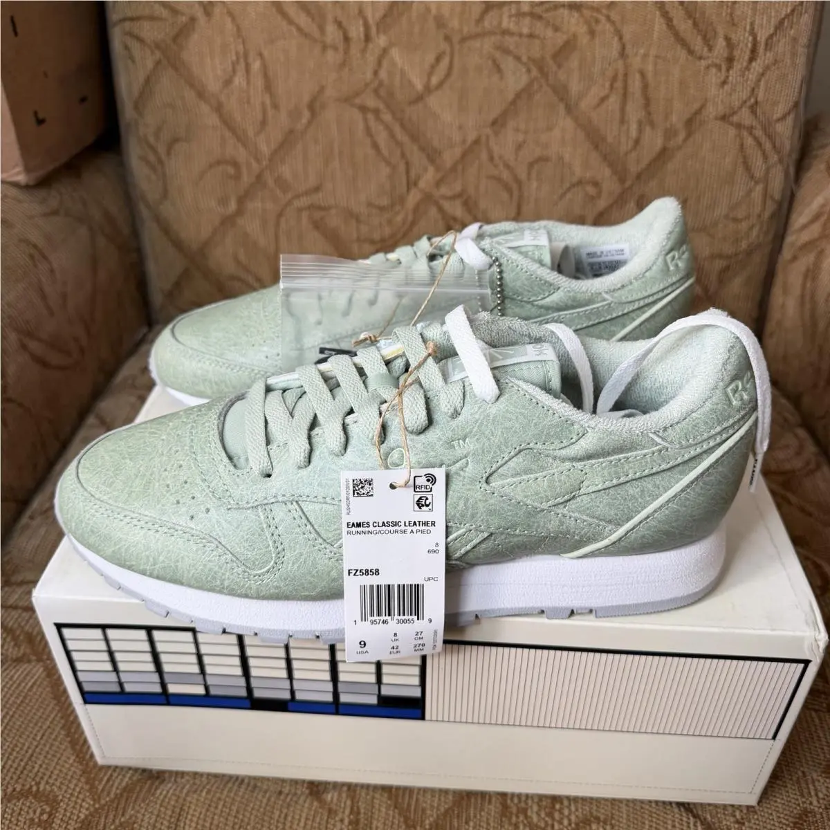 Size 9 - Reebok Eames Office x Classic Leather Fiberglass Pack - Light Sage