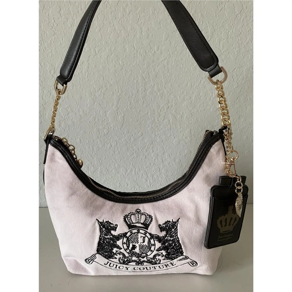 Juicy Couture Classic Scottie Dogs Hobo Purse Shoulder Bag Chiffon Pink