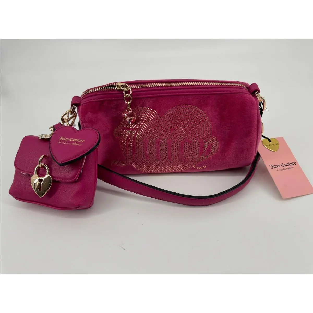 Pink Velour Shoulder Bag Change Charms Raspberry Tart Y2K by Juicy Couture