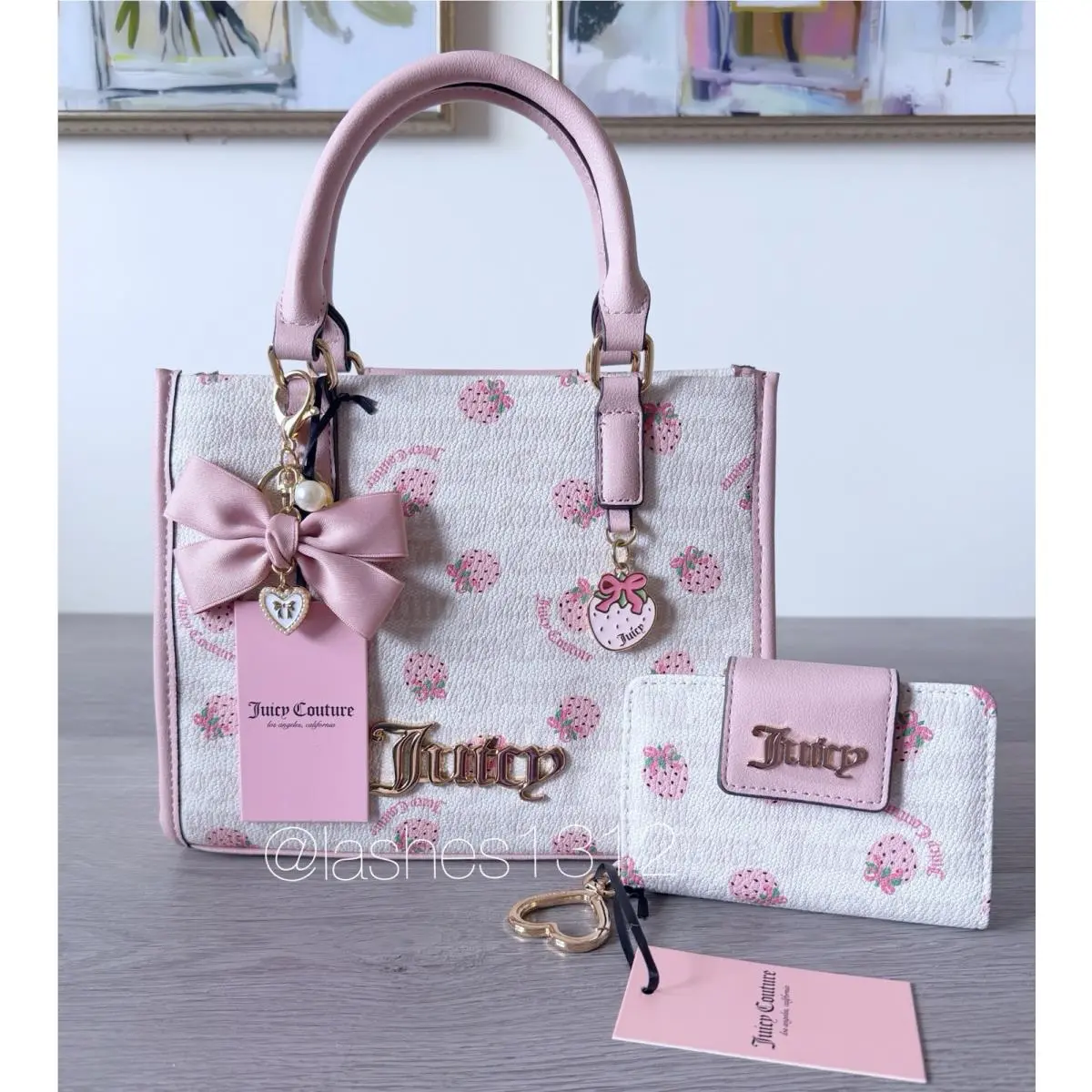 Bag Berry Sweet Mini Tote and Wallet Set - Cream Pink Strawberry by Juicy Couture