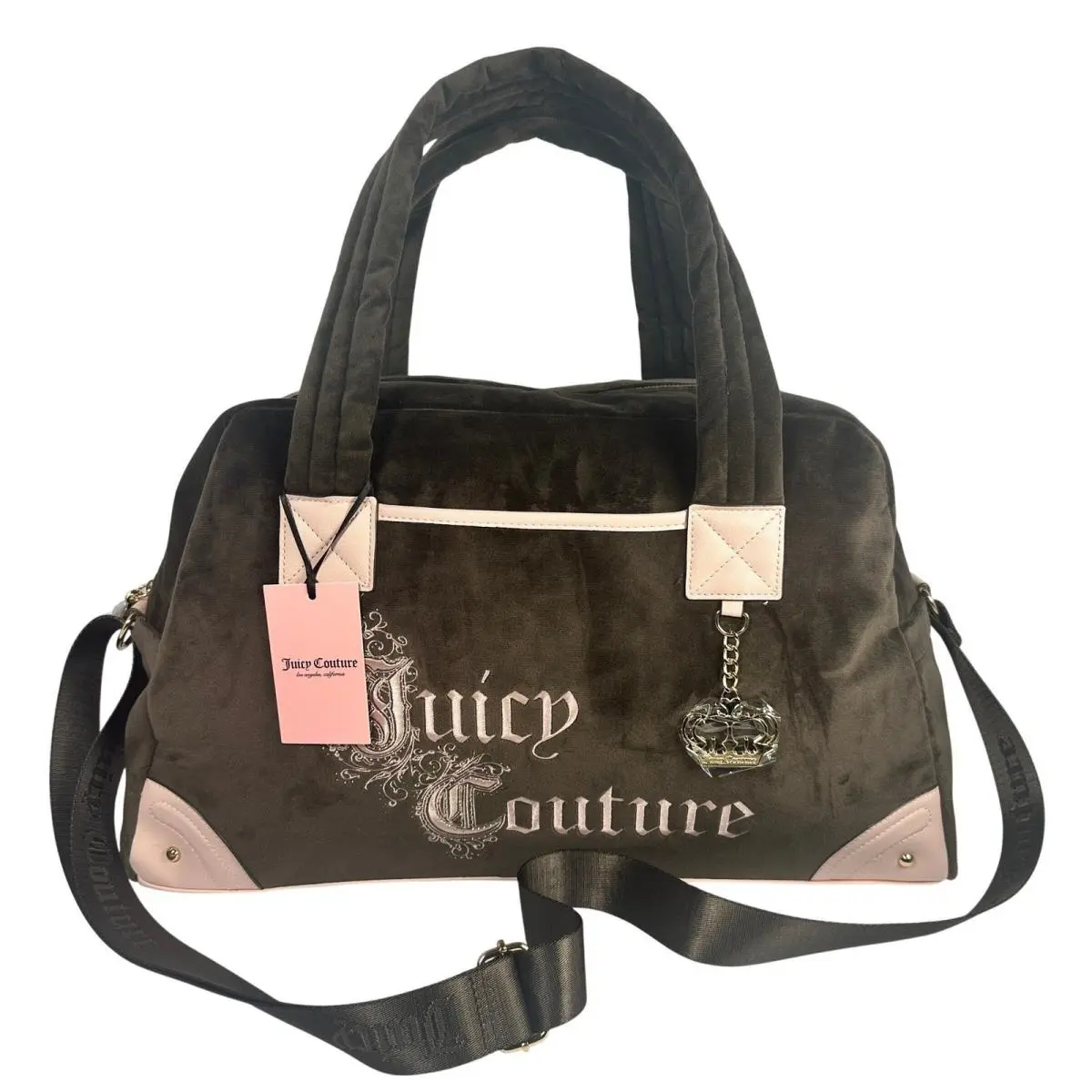Juicy Couture Duffle Bag Womens Medium Green Pink Velour Weekender Crossbody