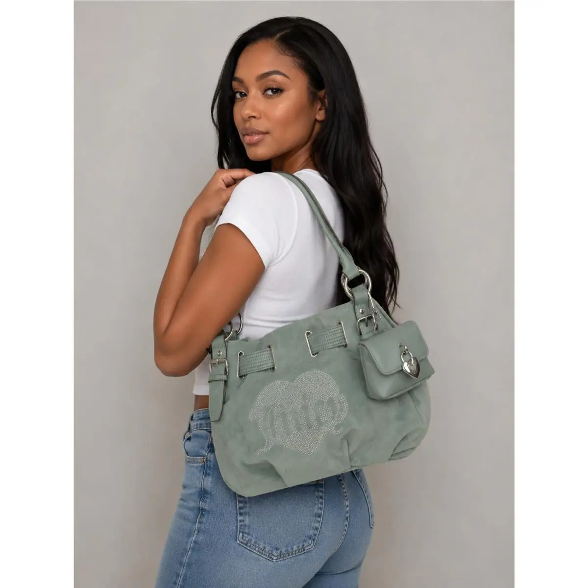 Juicy Couture Bag Large Mint Green Velour Tote Bag Handbag Shoulder Bag Purse