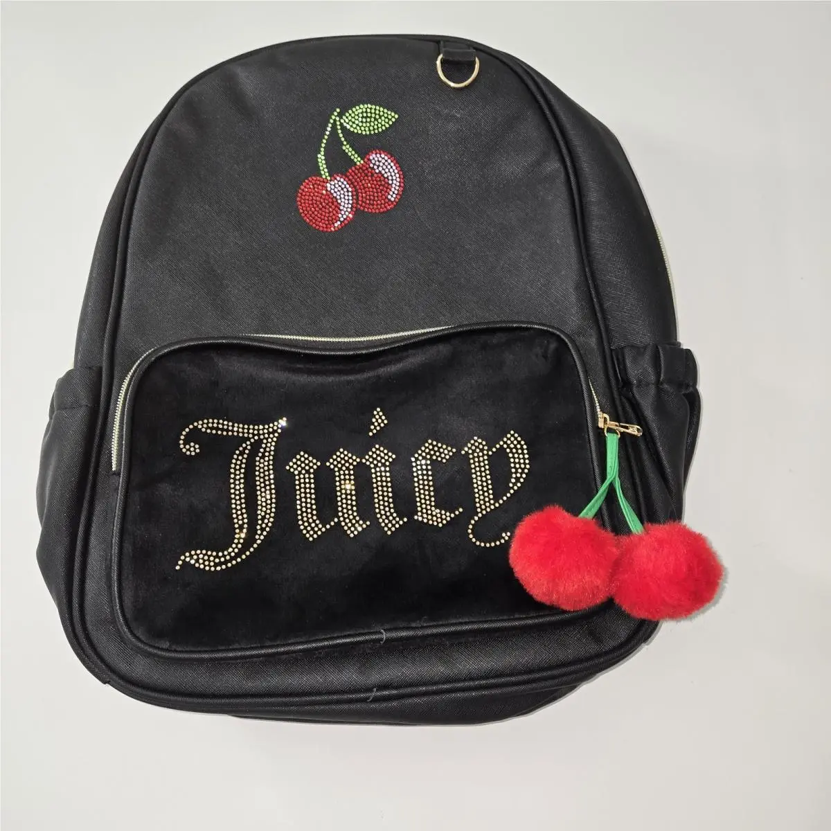 Juicy Couture Black Backpack with Rhinestone Cherries
