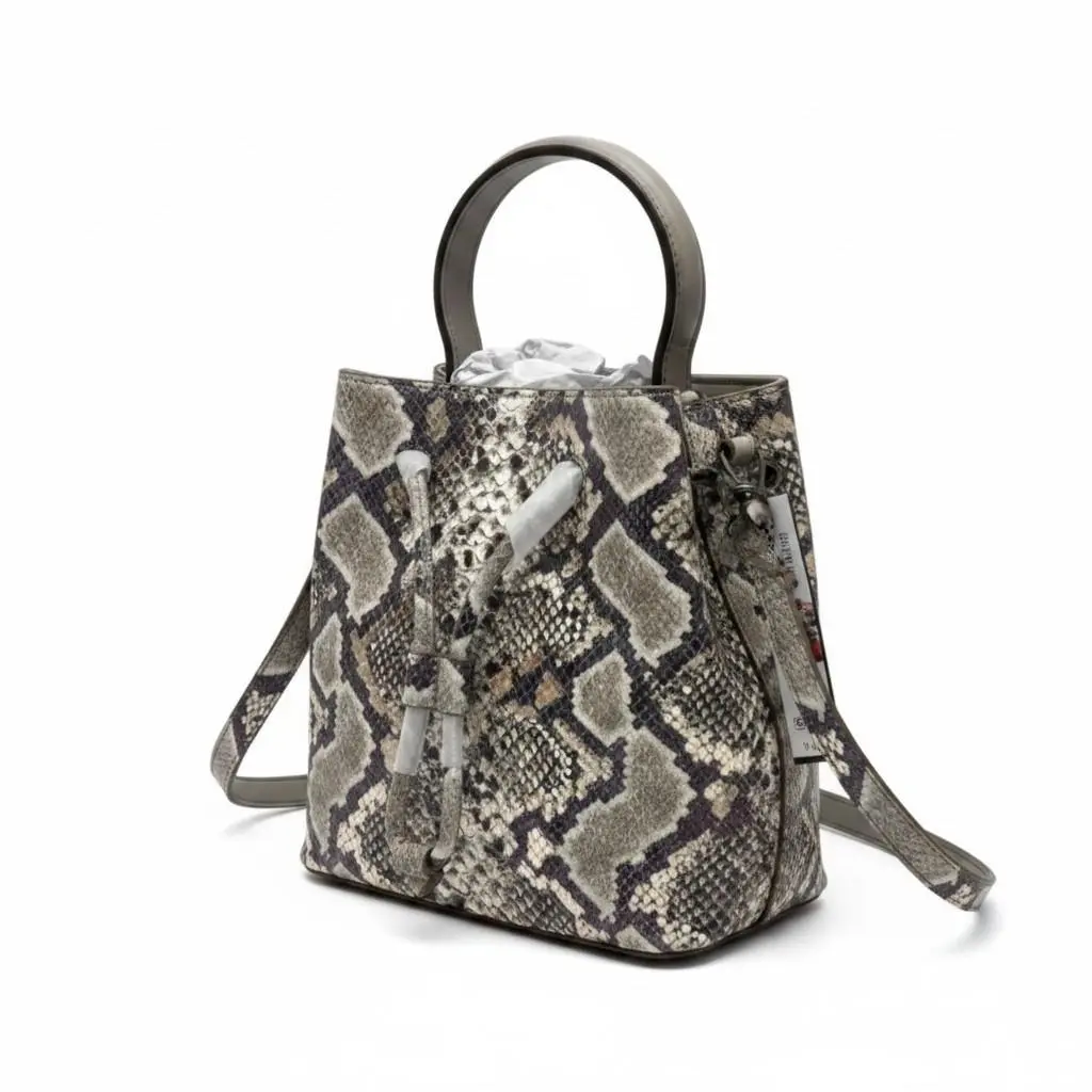 Donna Karan NY Lawrence Python Leather Bucket Bag Top Handle