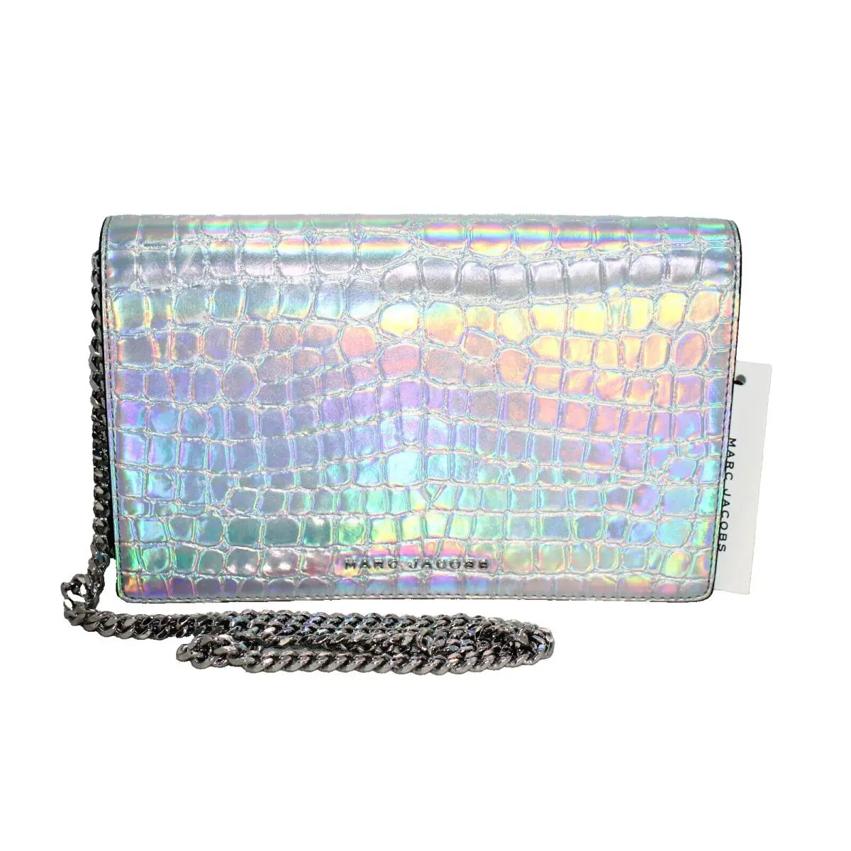 Marc Jacobs Party Wallet On A Chain Bag Clutch Silver Iridescent Croc
