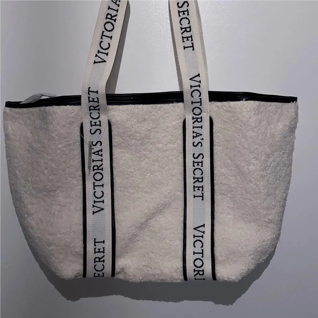 Victoria`s Secret Womens White Fleece Plush Cozy Teddy Fabric Tote Bag Large by Victoria's Secret