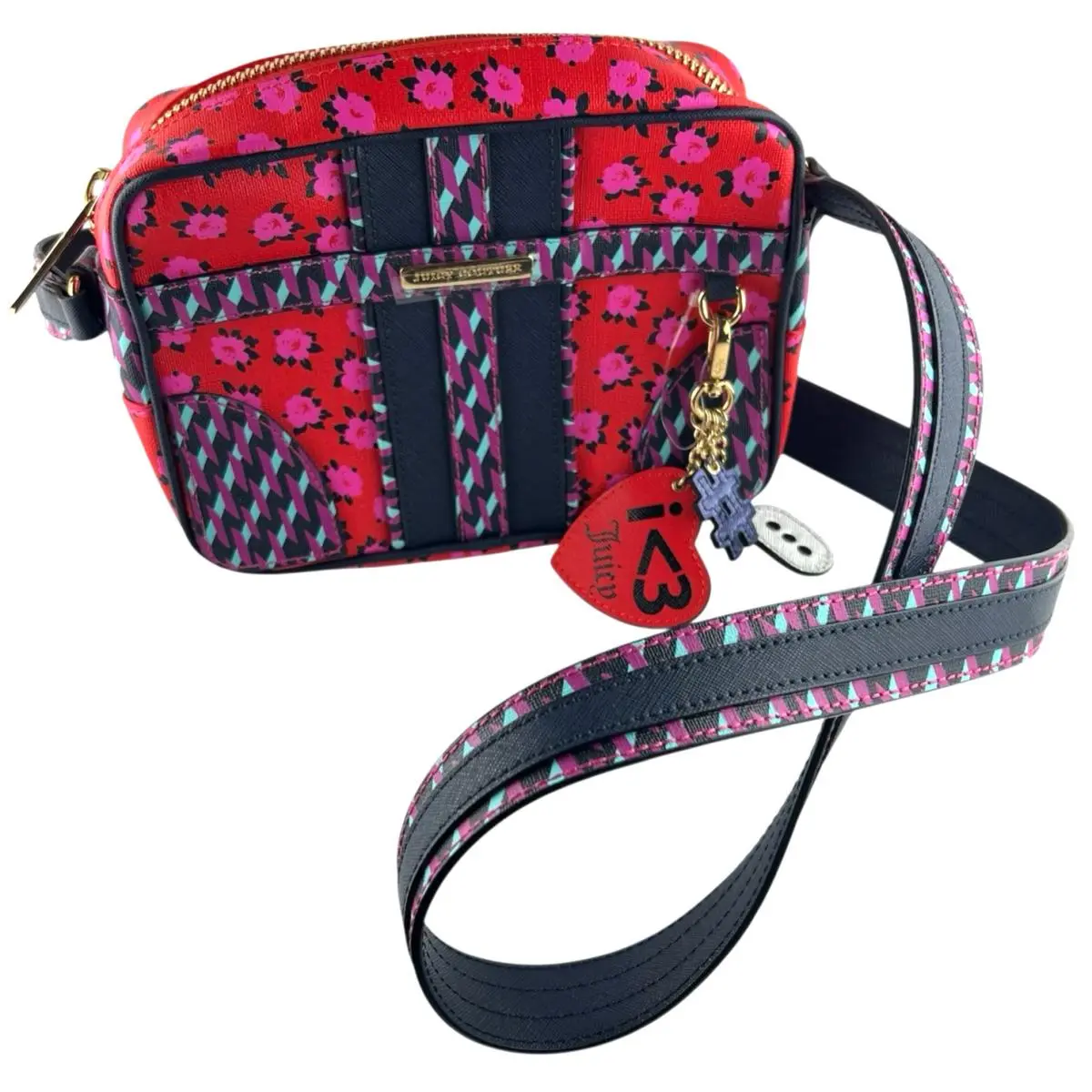 Juicy Couture Granada Crossbody Shoulder Bag Black Label Y2K Cherry Red