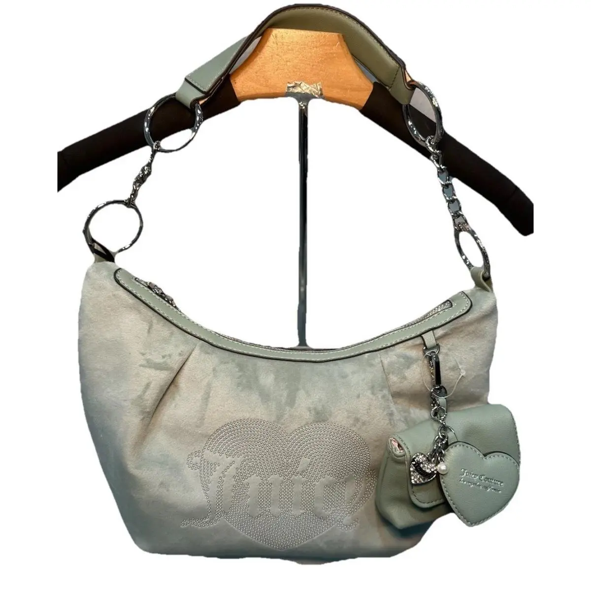 Juicy Couture Shoulder Purse Queen Couture Hobo Light Sage with Pouch Velour
