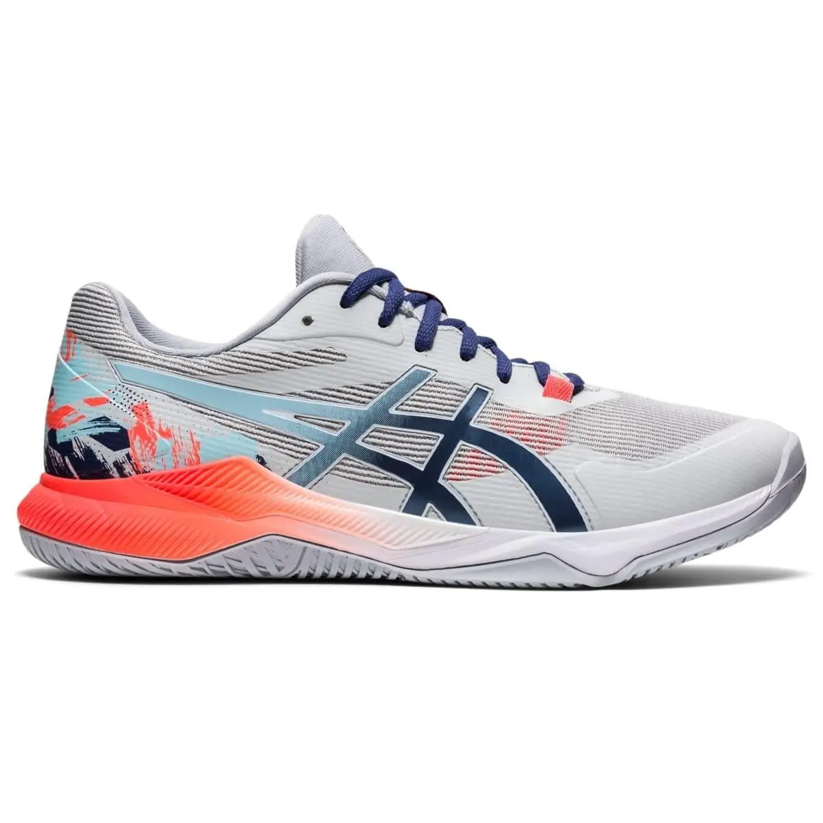 Asics Men`s Gel-tactic Indoor Sport Gym Shoes 9 US Glacier Grey/sunrise Red