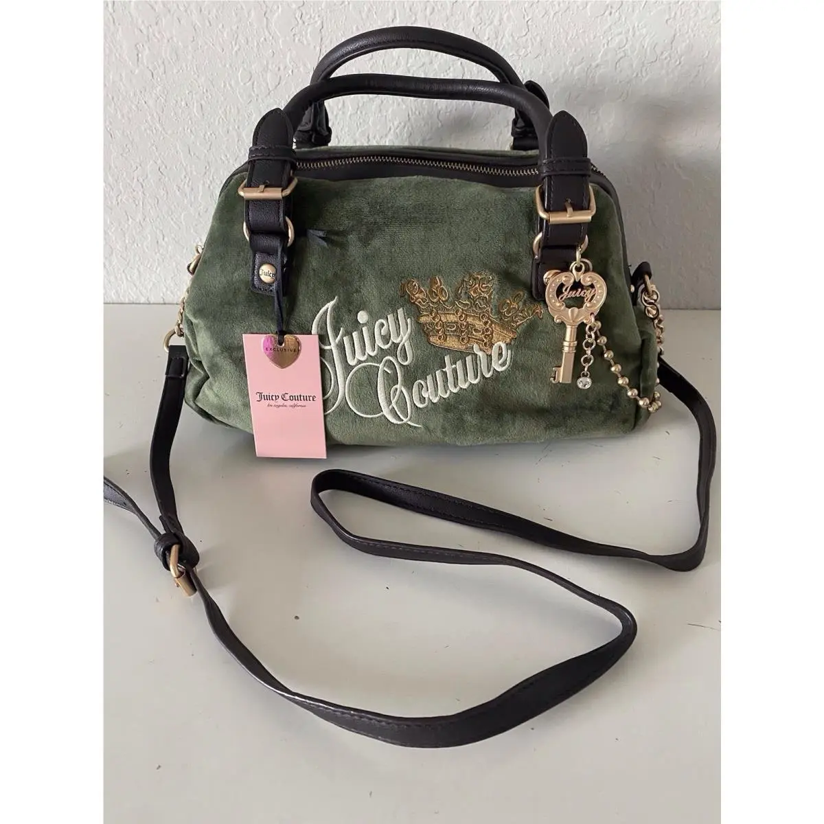 The Key To Juicy Satchel Crossbody Super Greens Velvet Charm by Juicy Couture