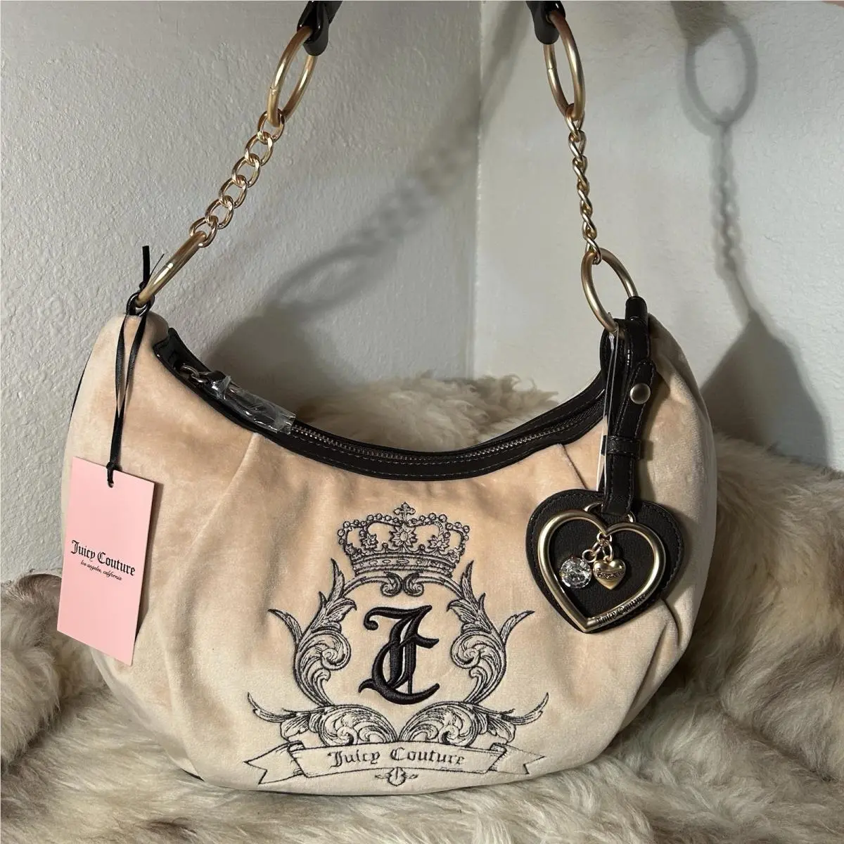 Need More Juicy Hobo Shoulder Bag - Buff Beige Velour by Juicy Couture
