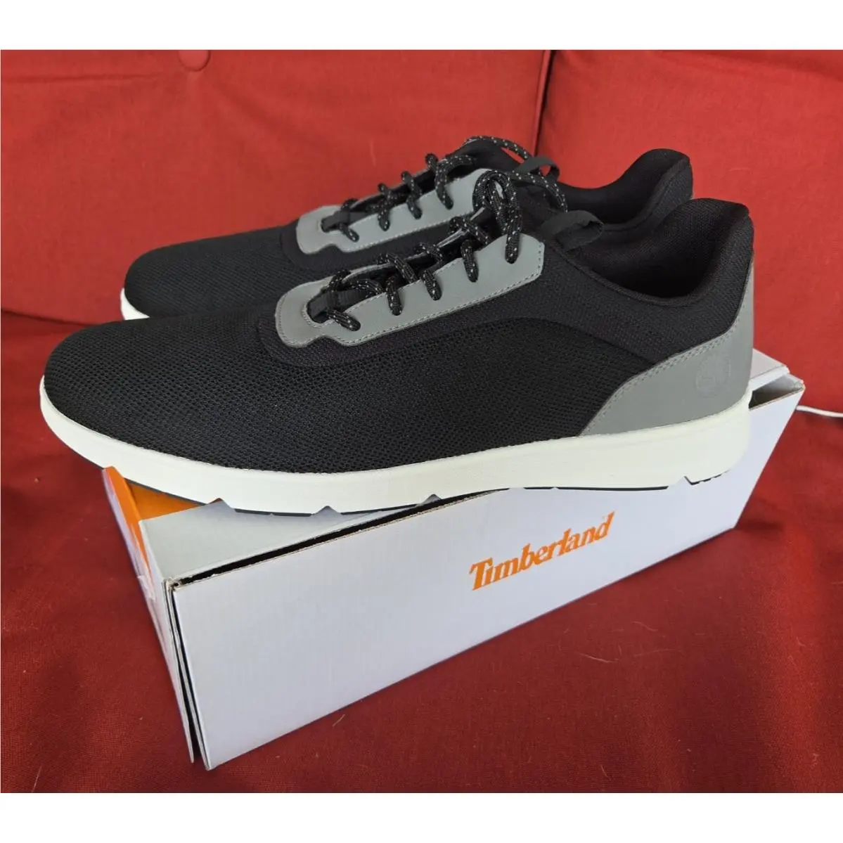 Timberland Mens 14 M Parker Street Low Lace Sneaker Black Knit Gray