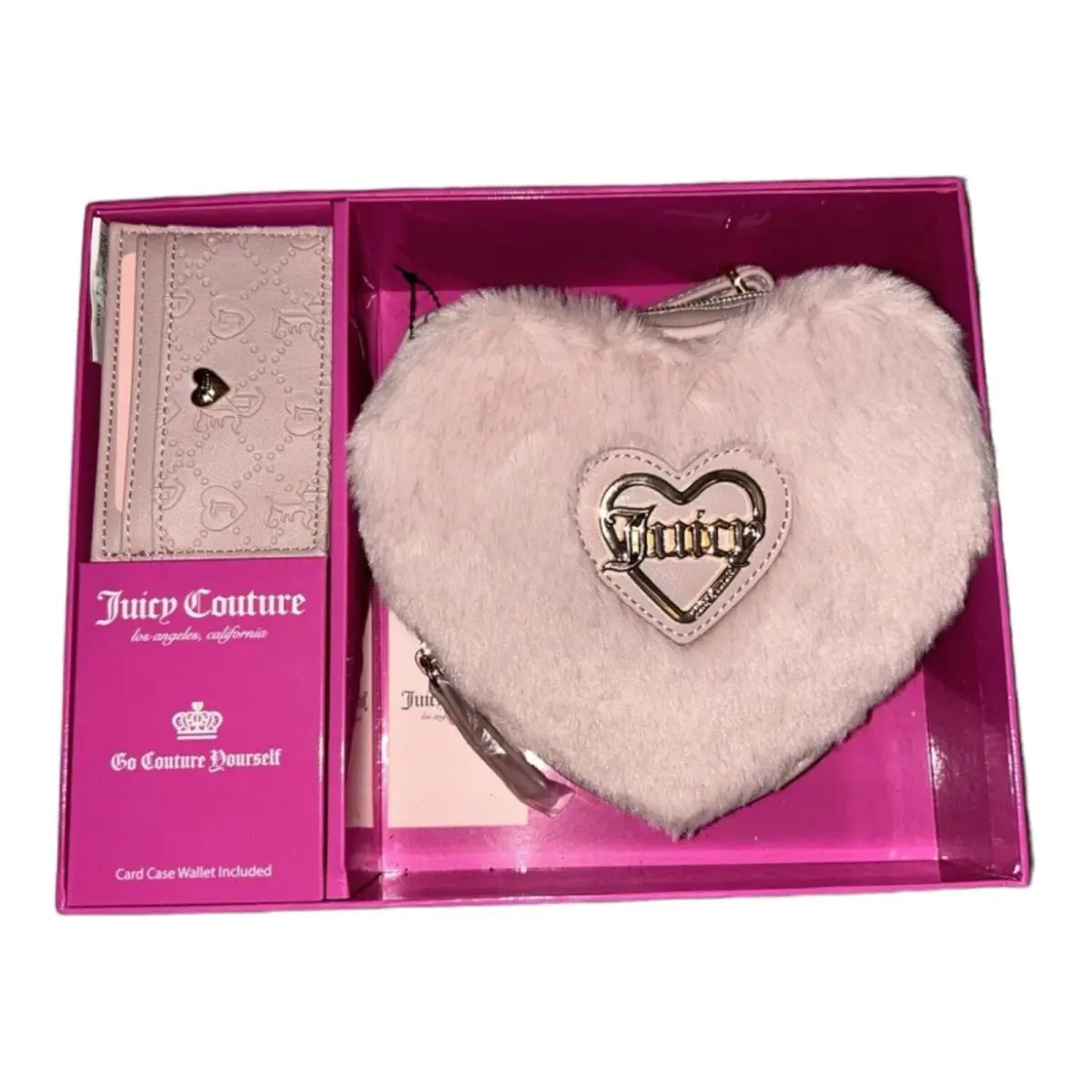 Juicy Couture Dusty Blush Pink Heart Crossbody Card Case Gift Set