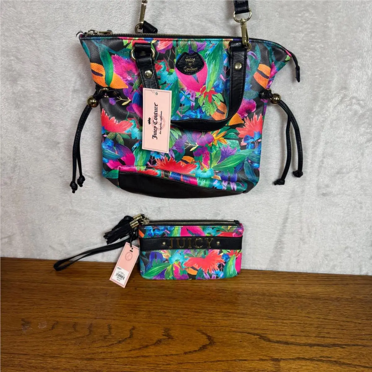 Tropical Print Purse Handbag and Wristlet Set Floral by Juicy Couture