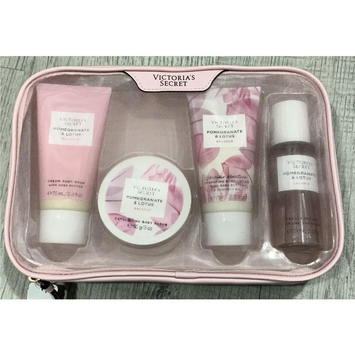 Victoria`s Secret Pomegranate Lotus Balance Gift Set Mist Lotion Scrub Wash