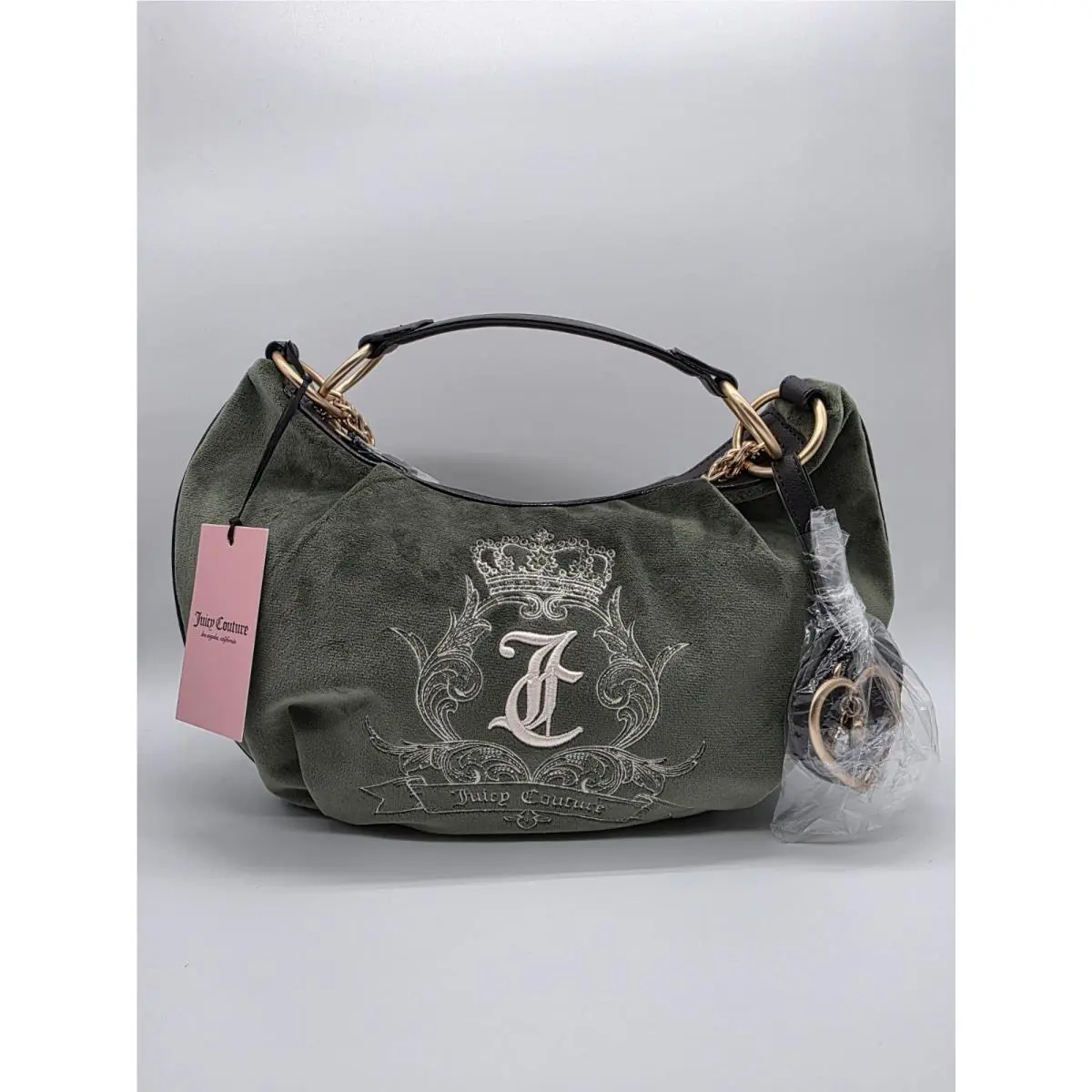 Olive Green Velour Embroidered Shoulder Bag Need More Juicy Hobo by Juicy Couture