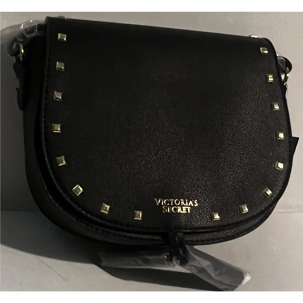 Victoria`s Secret Purse Bag Black Logo Studded Tassel Crossbody 7”x6”x3”