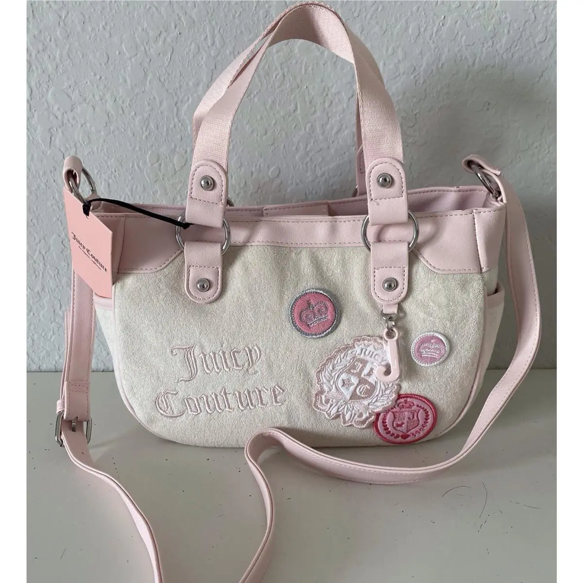 Juicy Girls Rule Mini Tote Bag Pink Vanilla Crystal W/ J Charm by Juicy Couture