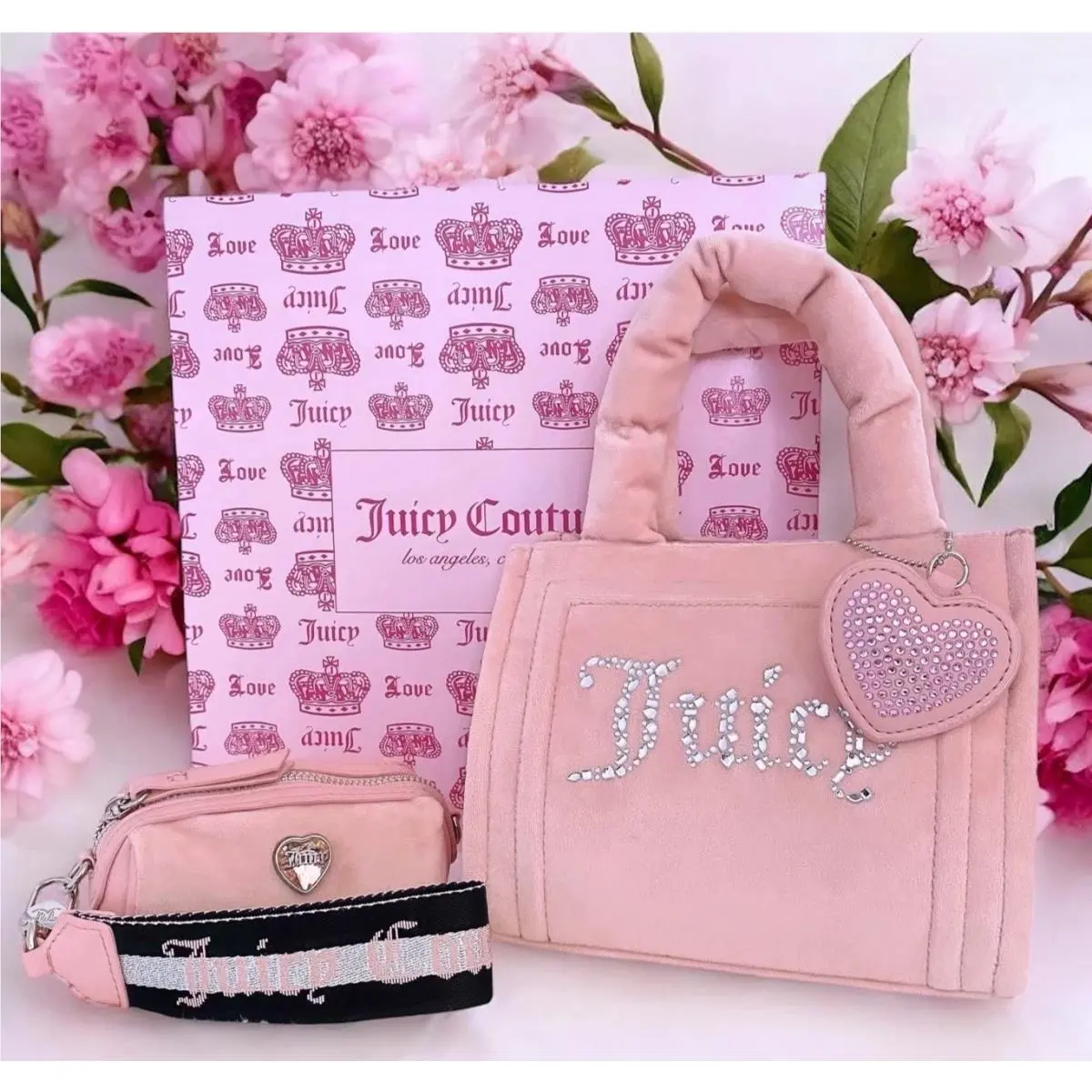 Big Spender Pink Mini Tote Bag W/barrel Wristlet Heart Bag Charm by Juicy Couture