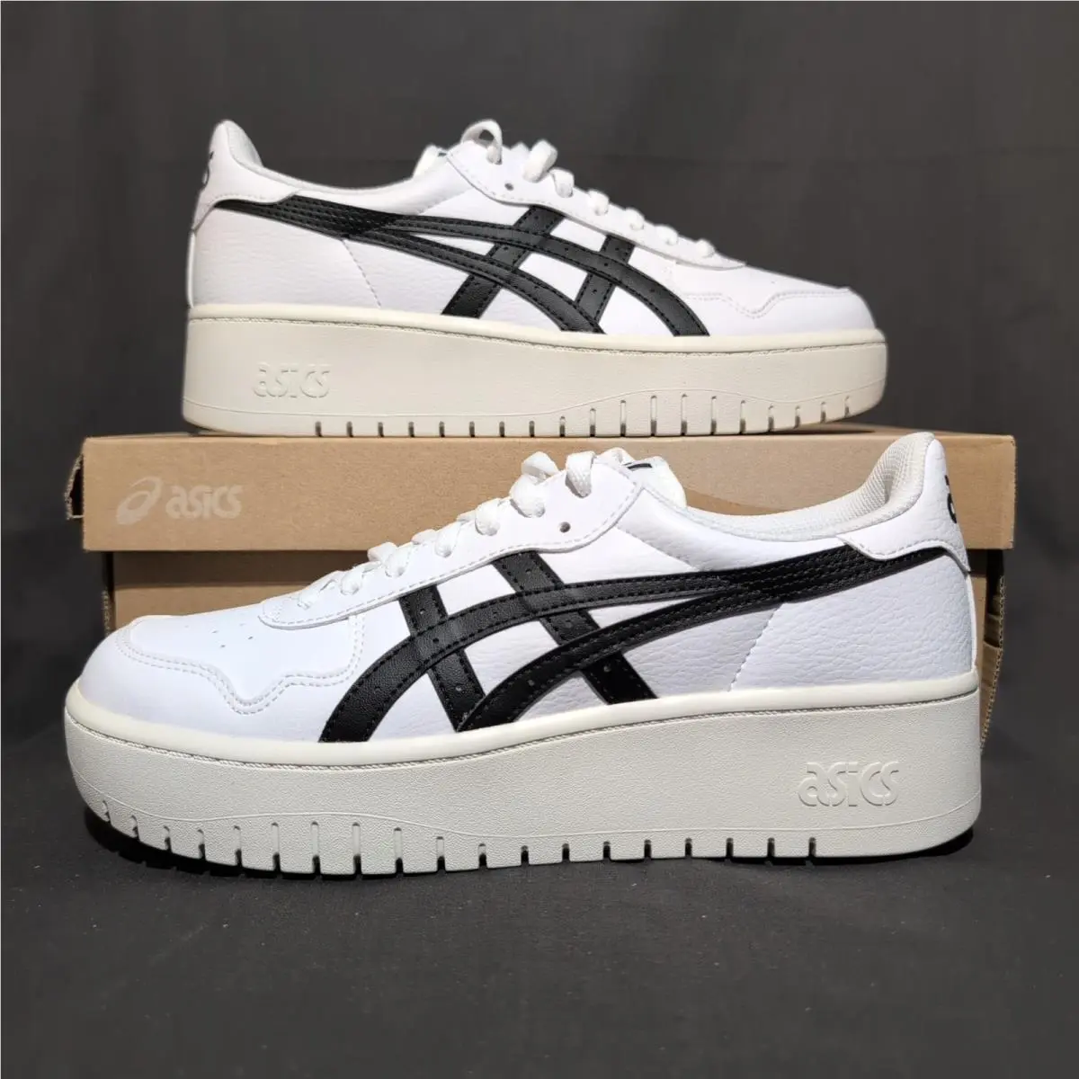 Asics Japan S PF Platform Shoe Men`s 9.5 Women`s 11 White Black Sneakers