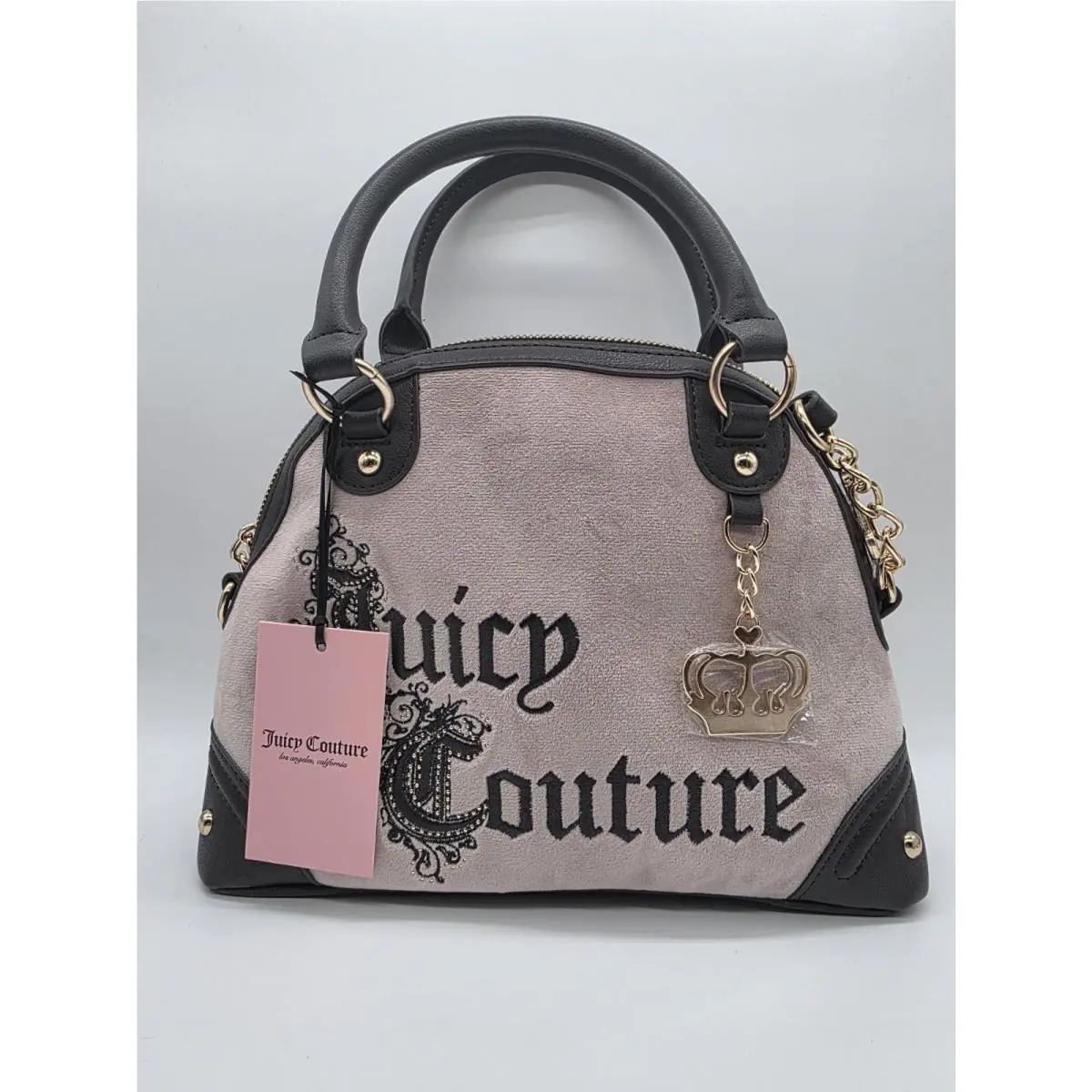 Juicy Couture Pink/brown Satchel Top Handle Zip Detachable Strap Crown Charm
