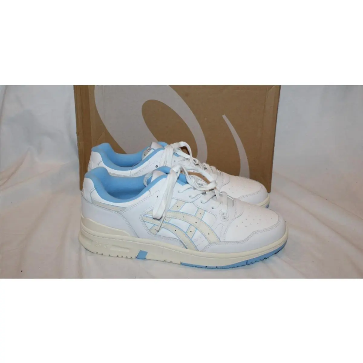 Asics EX89 Men`s Athletic Leather Sneakers White Blue Classic Sneakers 10