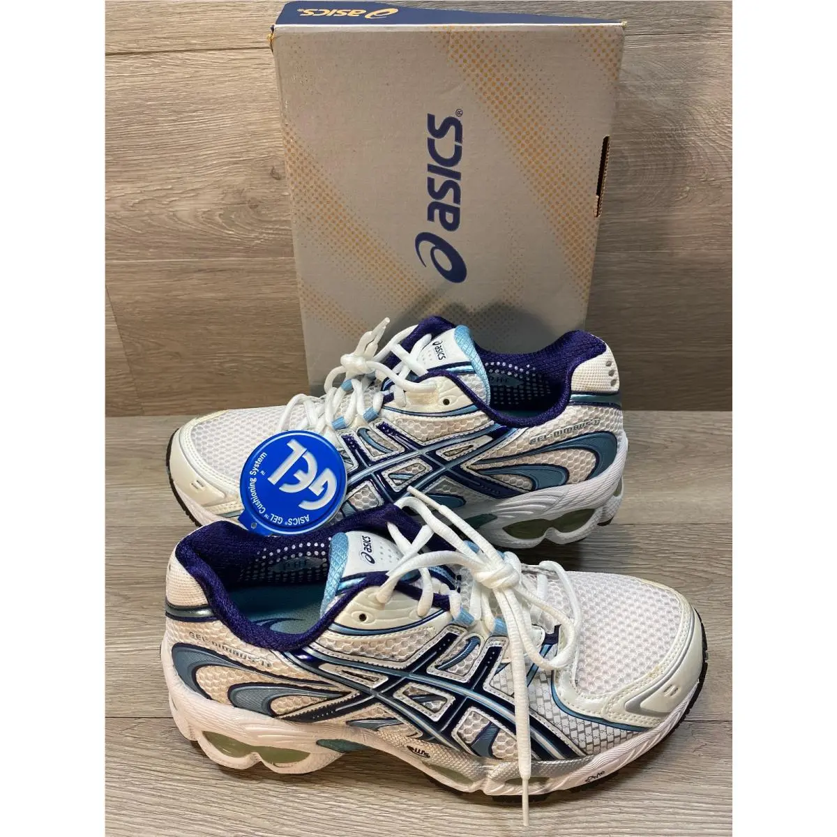 Asics Gel-nimbus 11 Womens Size 10 White/navy/ice Blue Athletic T991N New/box
