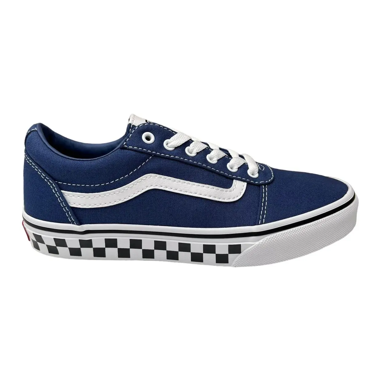 Vans Ward Youth Boy`s Canvas Casual Sneakers Size 4 Blue Checker Sidewall Laceup