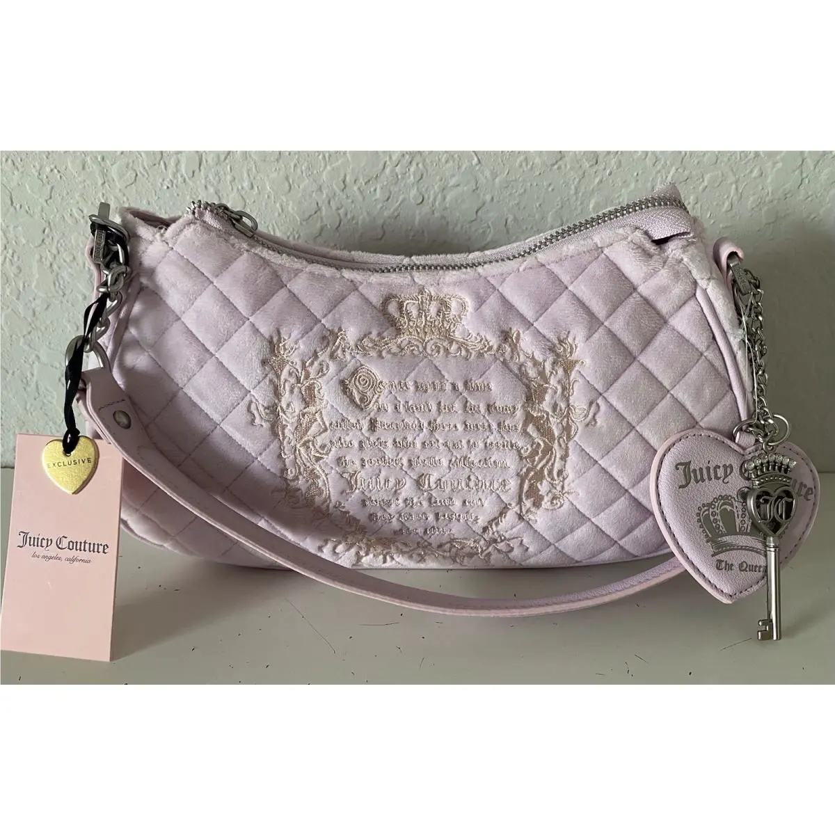 Juicy Couture Juicy Tale Shoulder Bag Lilac Mist Quilted Velour W/charms
