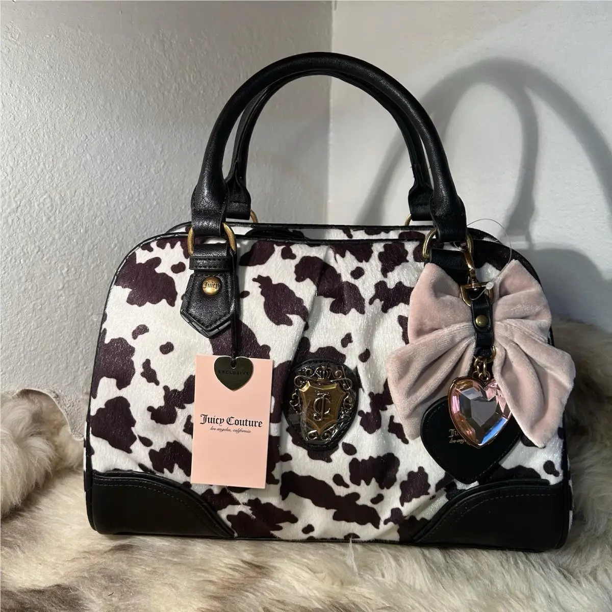 Juicy Couture Romance Cow Satchel / Crossbody - Liquorice Black White