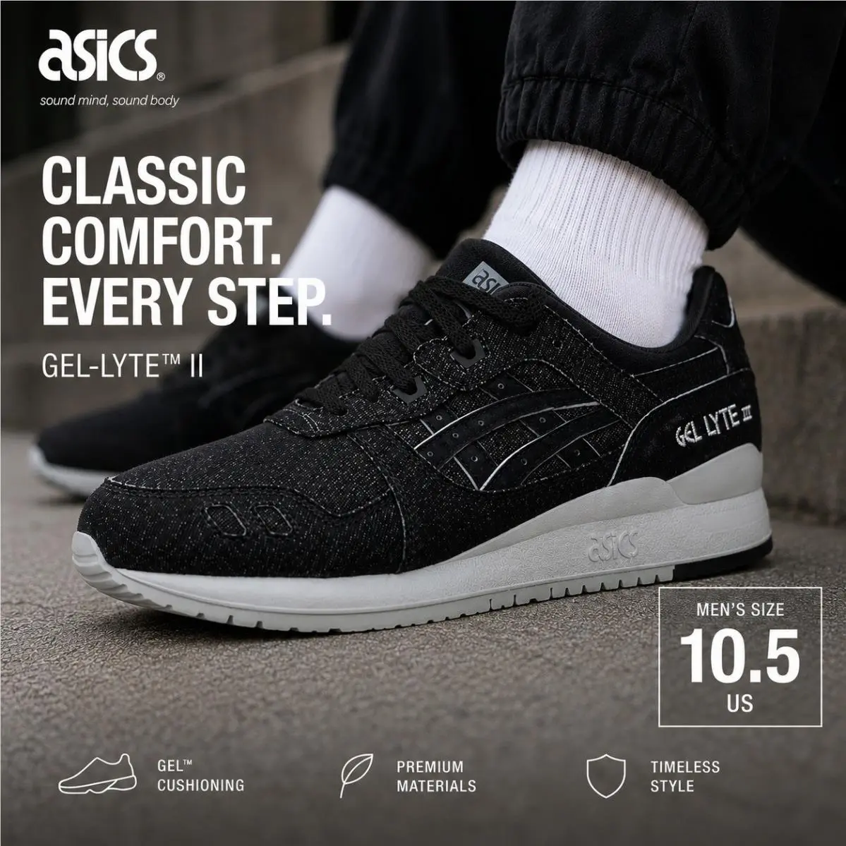 Asics Gel-lyte Iii Men`s Black Grey Size 10.5