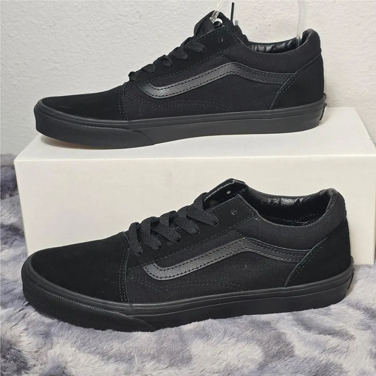 Vans Old Skool Sneakers Black Suede Canvas Skate Shoes Kids 7.0