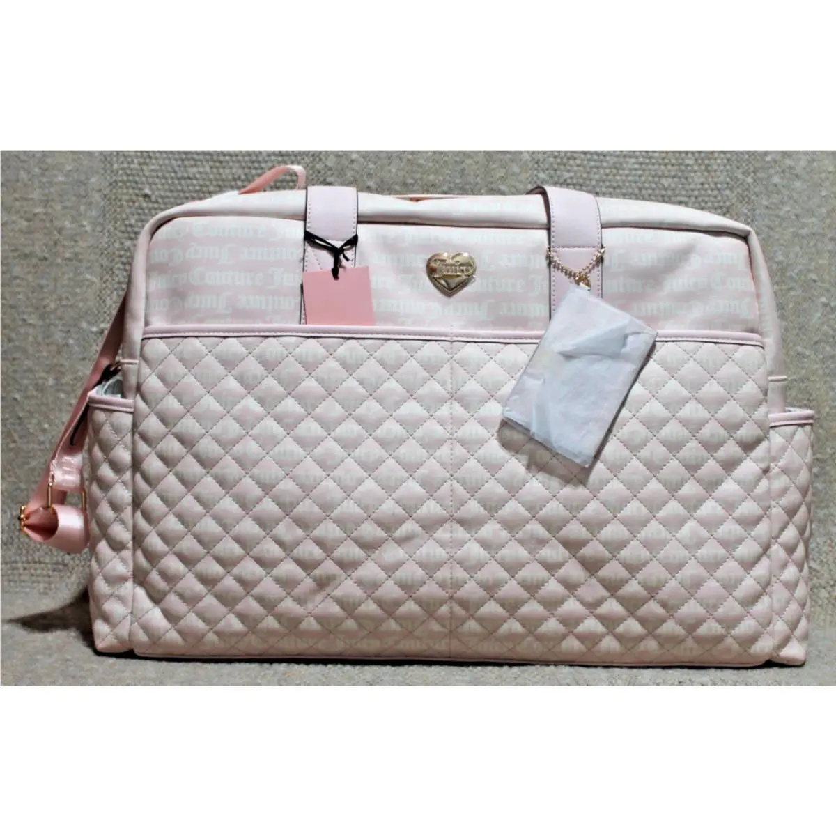 Juicy Couture Pink Quilted Weekender Travel Tote Bag Large with Coin Purse